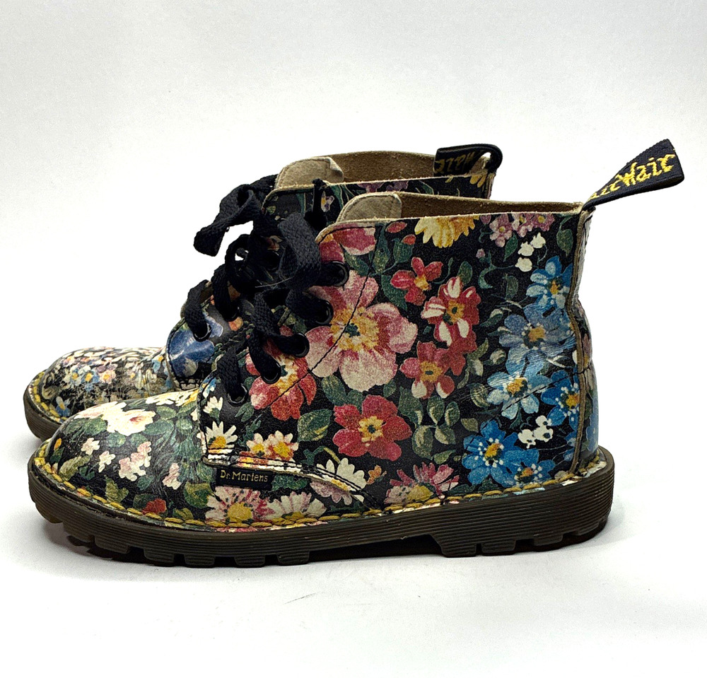 Dr. Martens Amory Floral Canvas Lace-Up Ankle Combat Boots Multicolor US 13